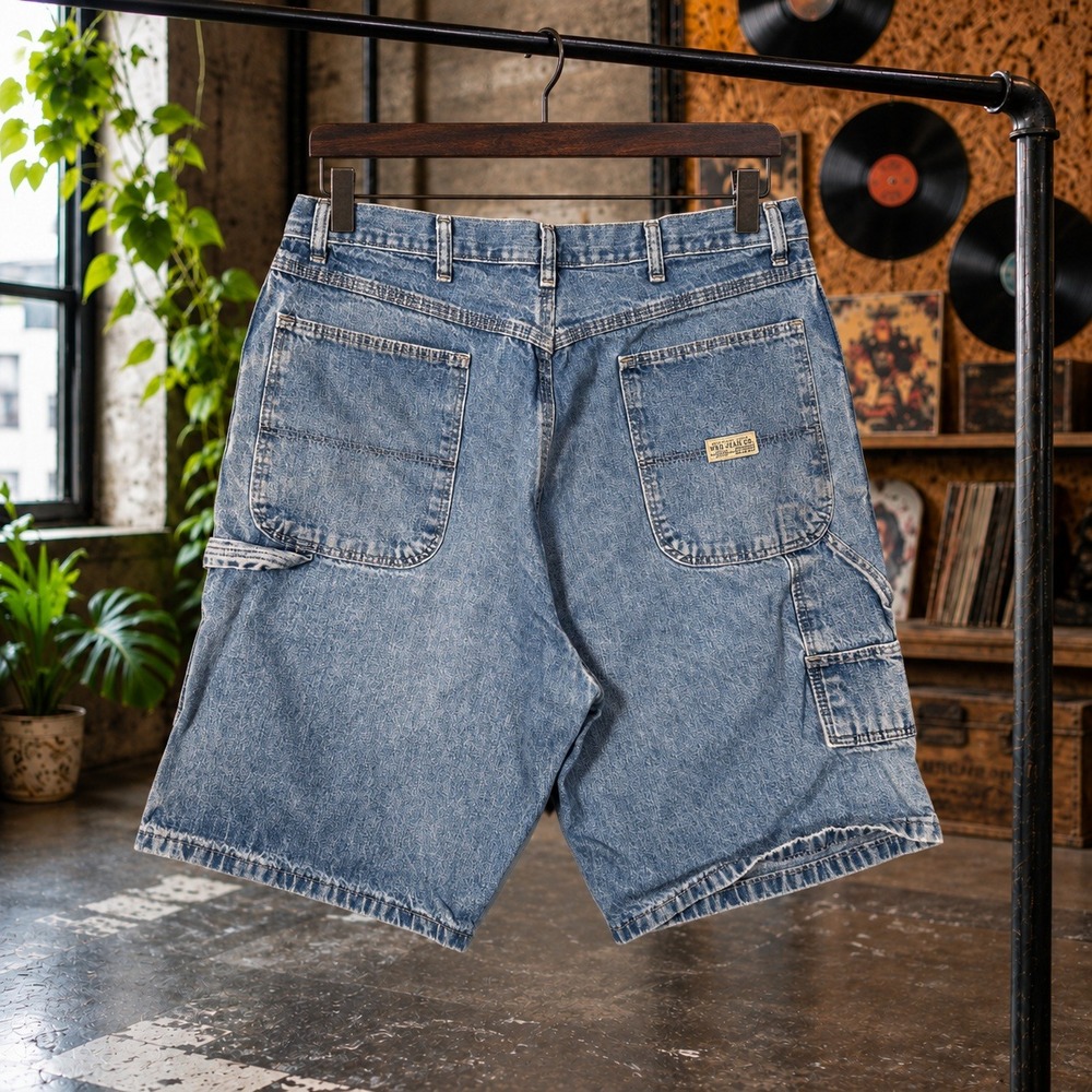 Y2K Vintage WRG Jeans Co Denim 36 Carpenter Shorts Medium Wash Blue Skater